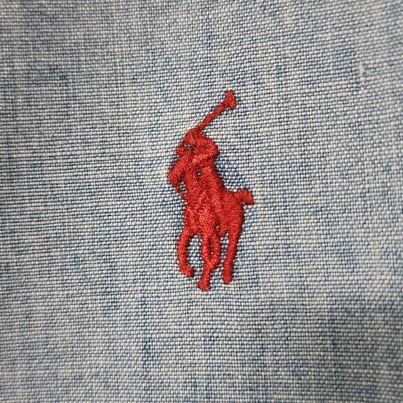 Vtg Ralph Lauren Mens Cotton Long Sleeve Button Shirt Distressed Denim Blue XXL - Picture 2 of 9